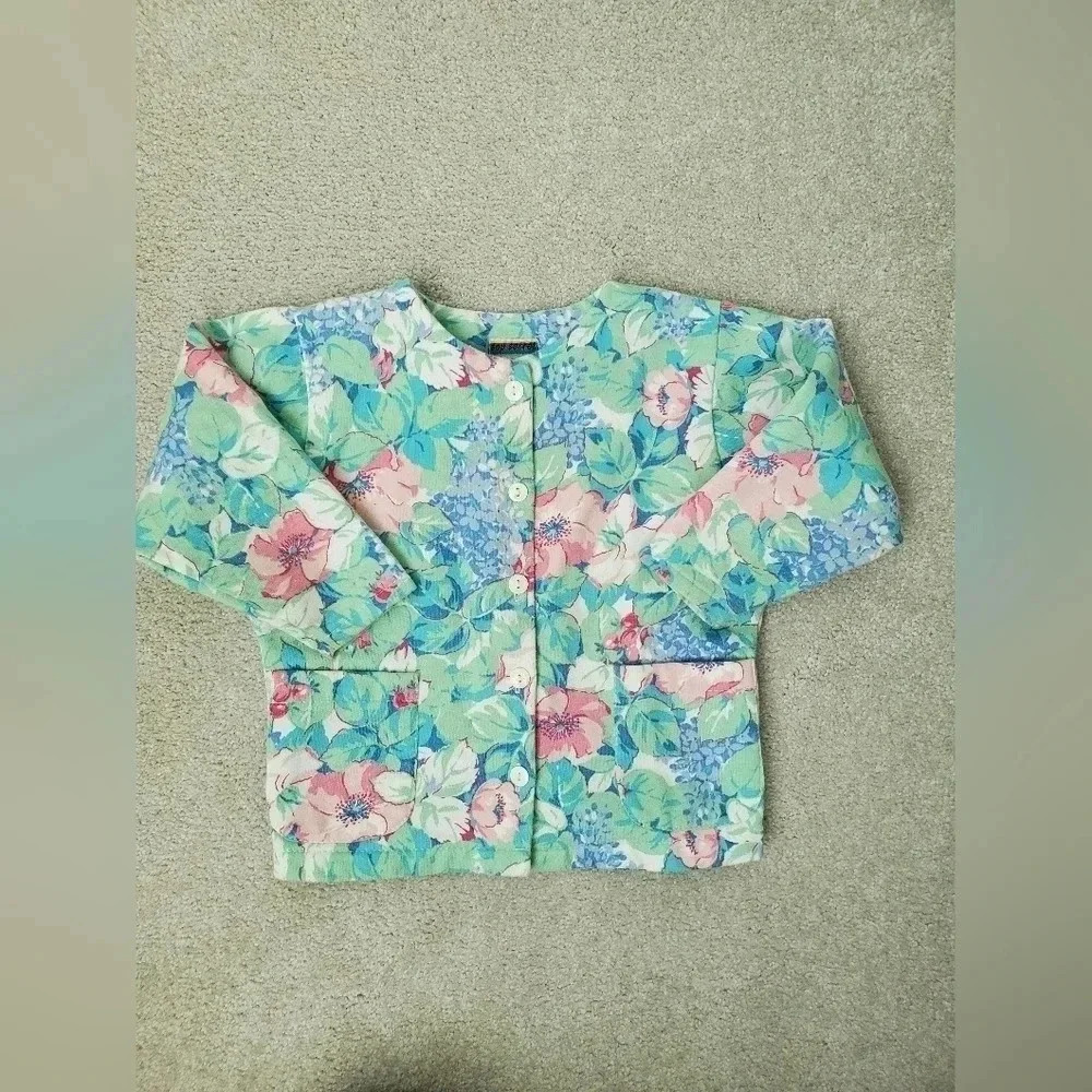 Vintage toddler floral cottagecore  sweater cardigan